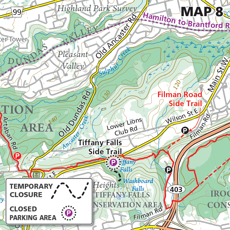 Map 8 – Iroquoia – Tiffany Falls Side Trail and parking