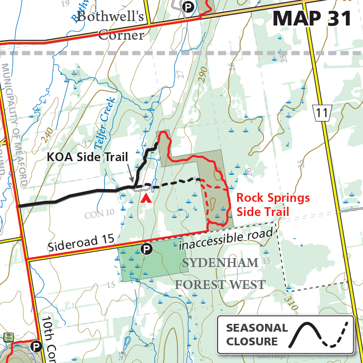 Map 31 - Sydenham - Seasonal closure, KOA Side Trail and Campground